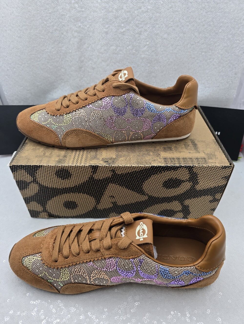 Coach Crystal Signature Jacquard Suede Leather Streamline Sneaker Women's 10 - Picture 2 of 13
